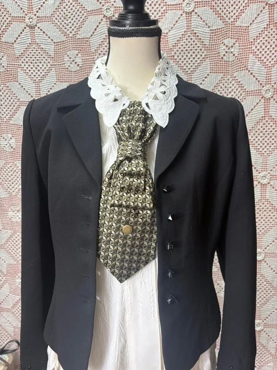 Upcycled Italian Silk Tie Necklace | Gold Geometric Statement - Picture 2 of 6